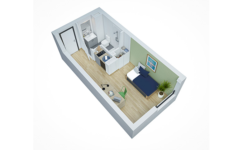 Plan cellule d'un studio de la résidence Venezia à Niort